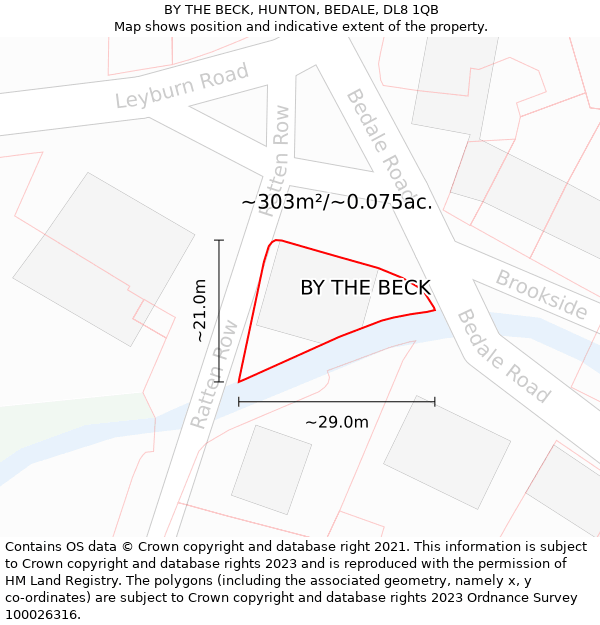 BY THE BECK, HUNTON, BEDALE, DL8 1QB: Plot and title map