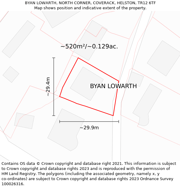 BYAN LOWARTH, NORTH CORNER, COVERACK, HELSTON, TR12 6TF: Plot and title map