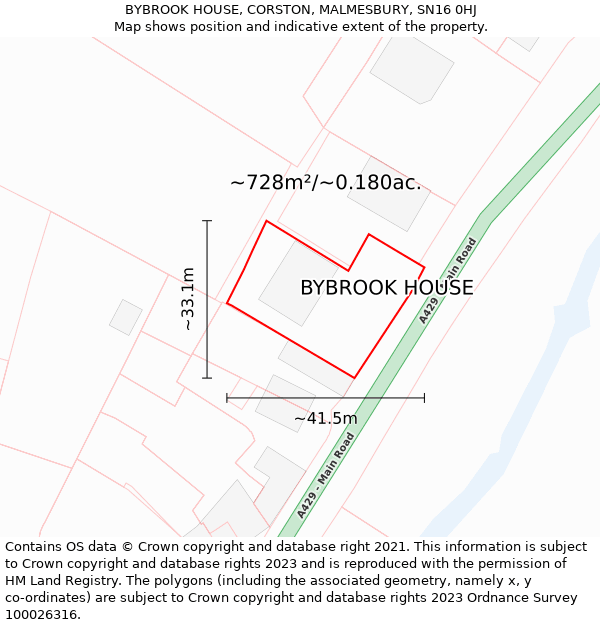 BYBROOK HOUSE, CORSTON, MALMESBURY, SN16 0HJ: Plot and title map