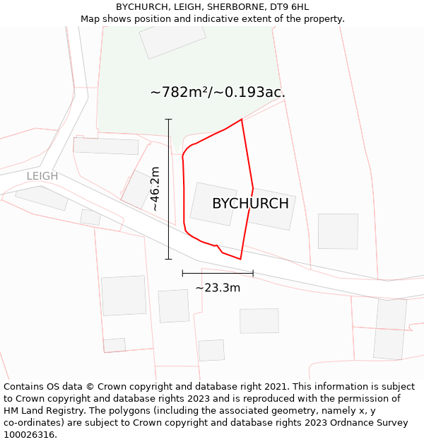 BYCHURCH, LEIGH, SHERBORNE, DT9 6HL: Plot and title map