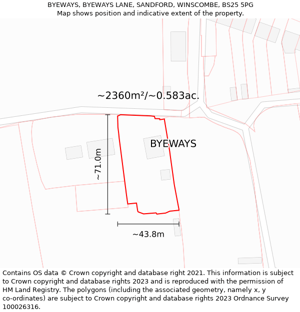 BYEWAYS, BYEWAYS LANE, SANDFORD, WINSCOMBE, BS25 5PG: Plot and title map