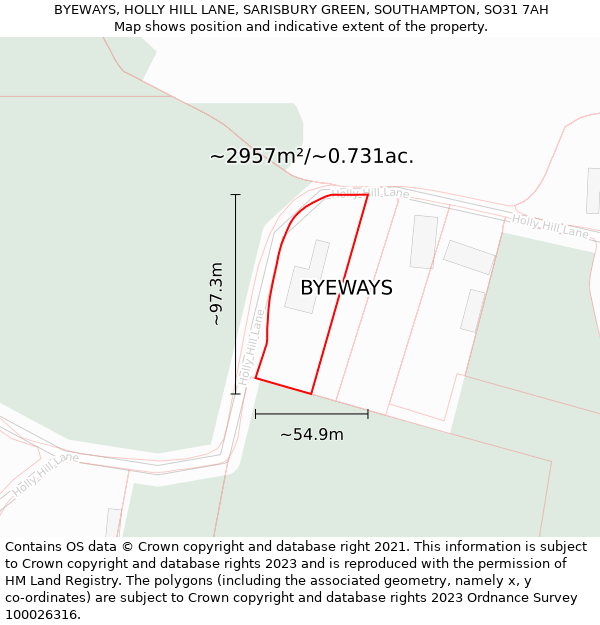 BYEWAYS, HOLLY HILL LANE, SARISBURY GREEN, SOUTHAMPTON, SO31 7AH: Plot and title map