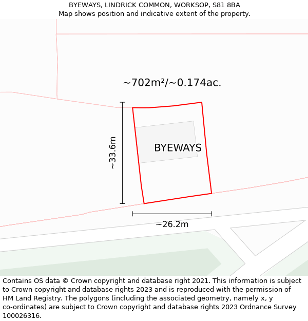 BYEWAYS, LINDRICK COMMON, WORKSOP, S81 8BA: Plot and title map