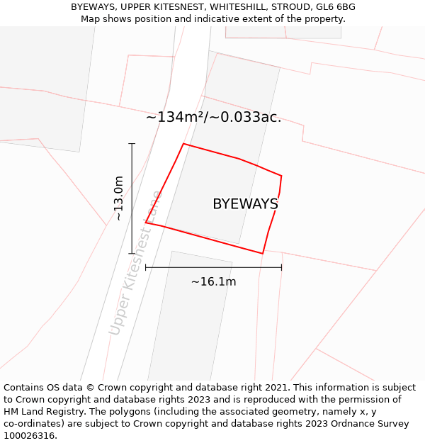 BYEWAYS, UPPER KITESNEST, WHITESHILL, STROUD, GL6 6BG: Plot and title map