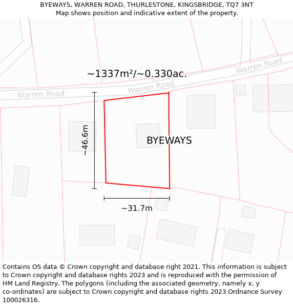 BYEWAYS, WARREN ROAD, THURLESTONE, KINGSBRIDGE, TQ7 3NT: Plot and title map