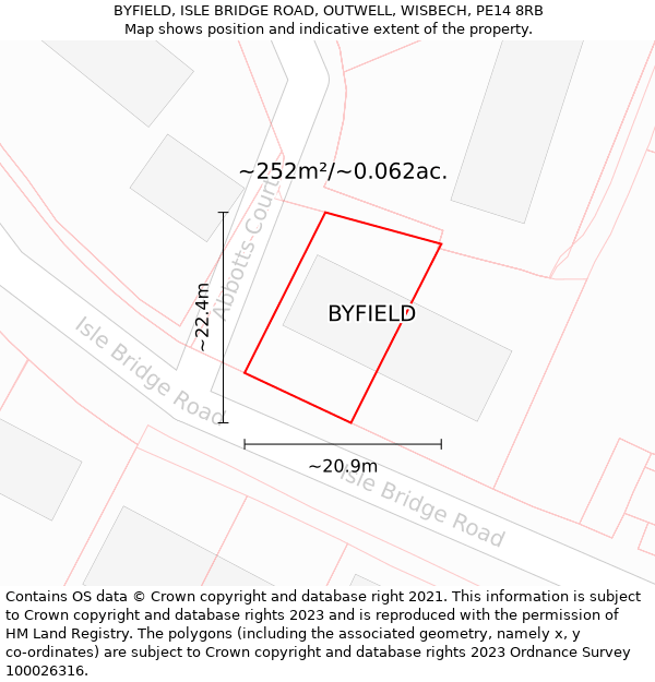 BYFIELD, ISLE BRIDGE ROAD, OUTWELL, WISBECH, PE14 8RB: Plot and title map