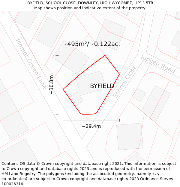 BYFIELD, SCHOOL CLOSE, DOWNLEY, HIGH WYCOMBE, HP13 5TR: Plot and title map