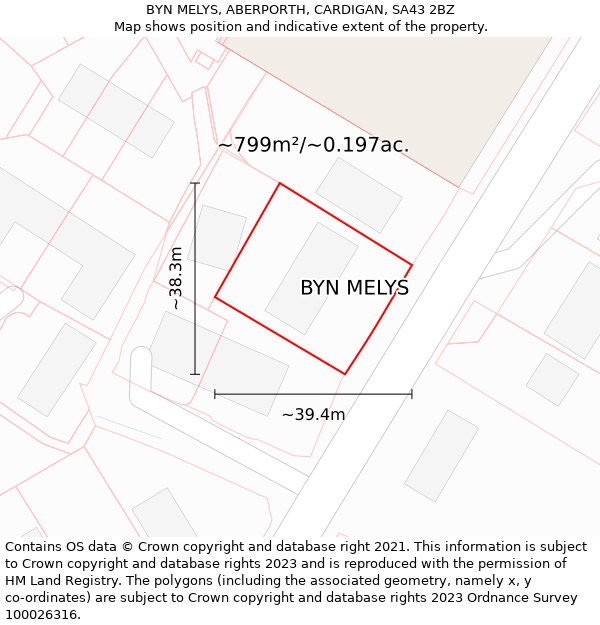 BYN MELYS, ABERPORTH, CARDIGAN, SA43 2BZ: Plot and title map