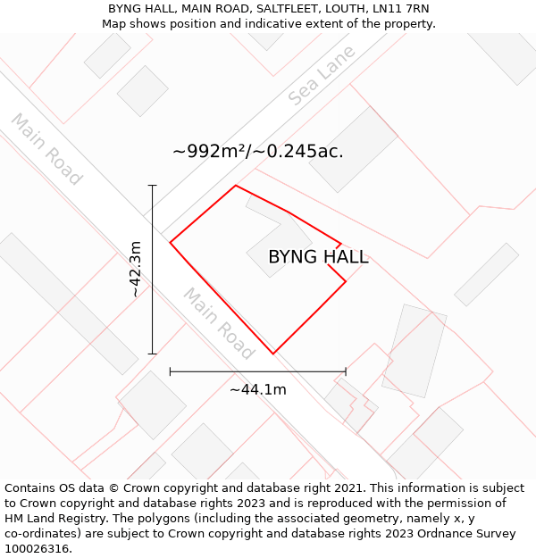 BYNG HALL, MAIN ROAD, SALTFLEET, LOUTH, LN11 7RN: Plot and title map