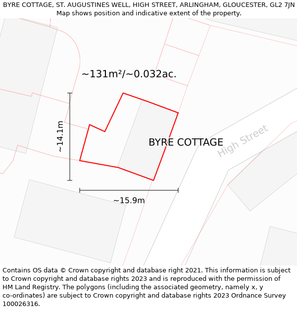 BYRE COTTAGE, ST. AUGUSTINES WELL, HIGH STREET, ARLINGHAM, GLOUCESTER, GL2 7JN: Plot and title map