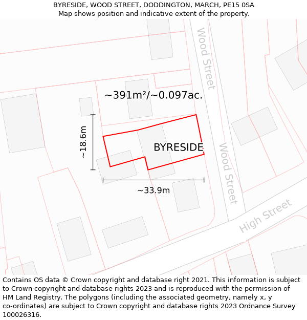 BYRESIDE, WOOD STREET, DODDINGTON, MARCH, PE15 0SA: Plot and title map