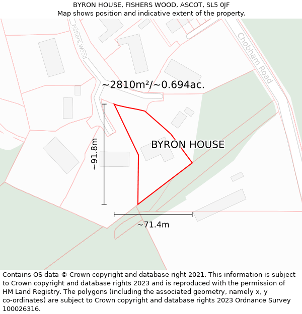 BYRON HOUSE, FISHERS WOOD, ASCOT, SL5 0JF: Plot and title map