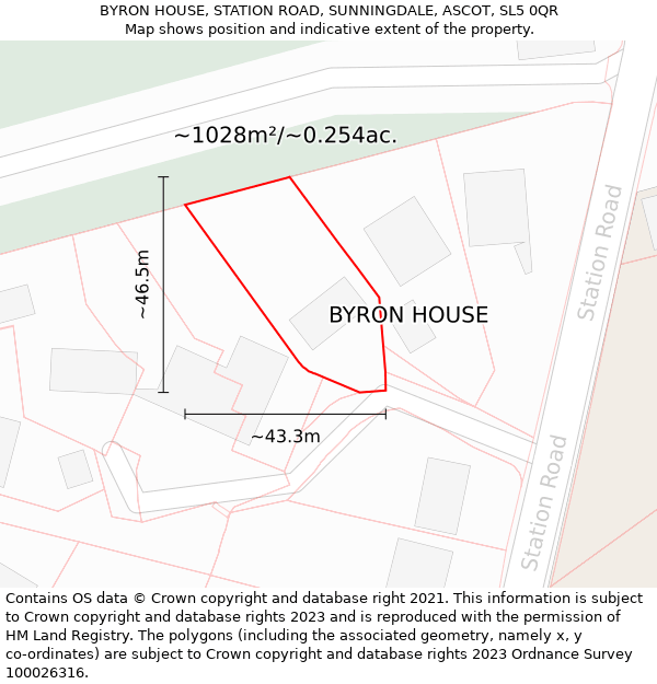 BYRON HOUSE, STATION ROAD, SUNNINGDALE, ASCOT, SL5 0QR: Plot and title map