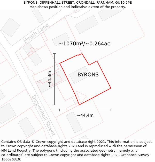 BYRONS, DIPPENHALL STREET, CRONDALL, FARNHAM, GU10 5PE: Plot and title map