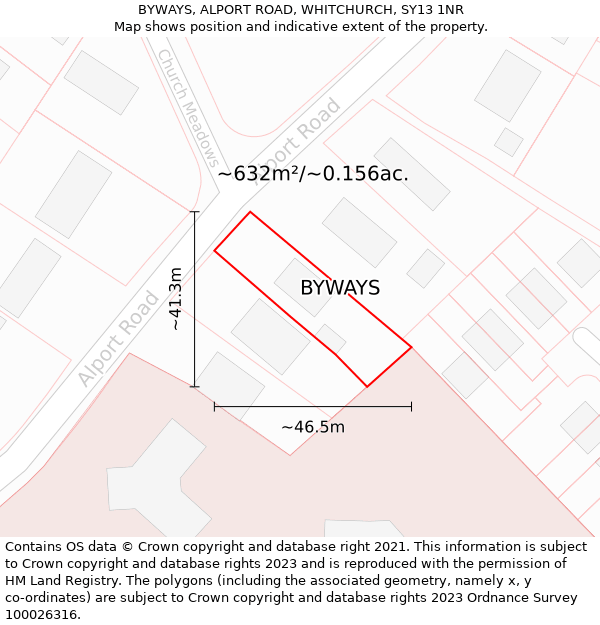 BYWAYS, ALPORT ROAD, WHITCHURCH, SY13 1NR: Plot and title map