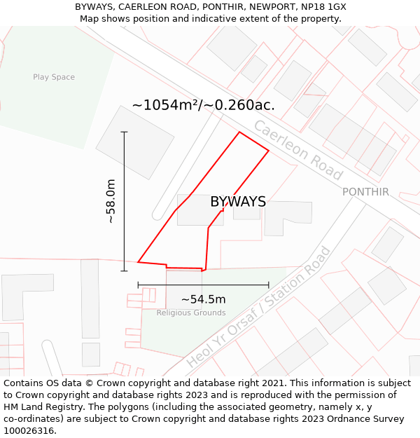BYWAYS, CAERLEON ROAD, PONTHIR, NEWPORT, NP18 1GX: Plot and title map