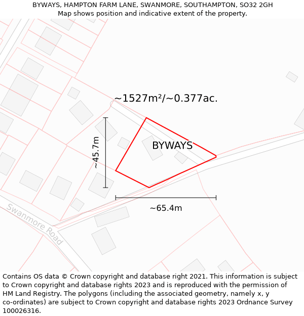 BYWAYS, HAMPTON FARM LANE, SWANMORE, SOUTHAMPTON, SO32 2GH: Plot and title map