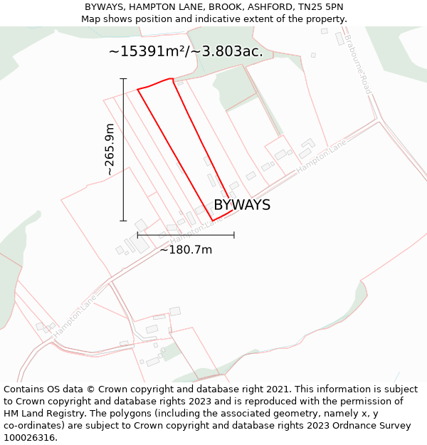 BYWAYS, HAMPTON LANE, BROOK, ASHFORD, TN25 5PN: Plot and title map