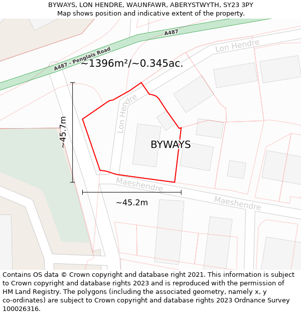 BYWAYS, LON HENDRE, WAUNFAWR, ABERYSTWYTH, SY23 3PY: Plot and title map