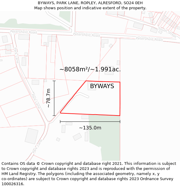 BYWAYS, PARK LANE, ROPLEY, ALRESFORD, SO24 0EH: Plot and title map