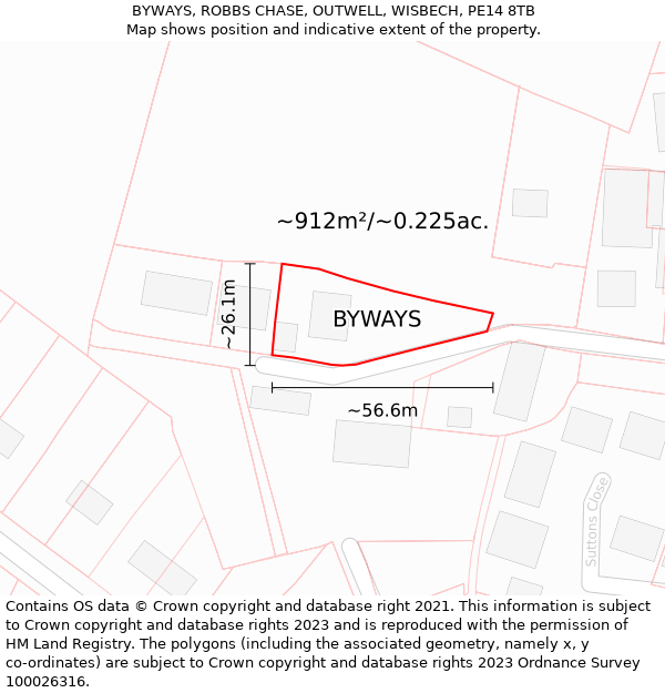 BYWAYS, ROBBS CHASE, OUTWELL, WISBECH, PE14 8TB: Plot and title map