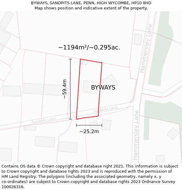 BYWAYS, SANDPITS LANE, PENN, HIGH WYCOMBE, HP10 8HD: Plot and title map