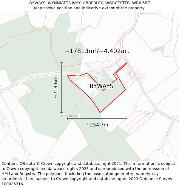 BYWAYS, WYNNIATTS WAY, ABBERLEY, WORCESTER, WR6 6BZ: Plot and title map