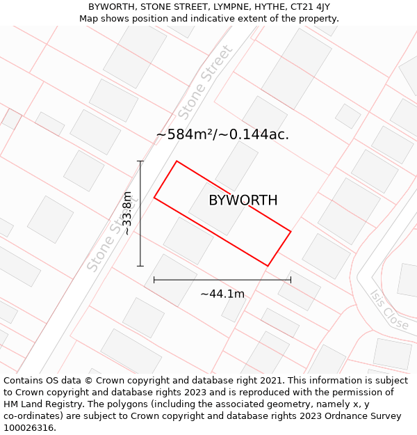 BYWORTH, STONE STREET, LYMPNE, HYTHE, CT21 4JY: Plot and title map