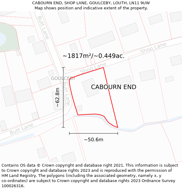 CABOURN END, SHOP LANE, GOULCEBY, LOUTH, LN11 9UW: Plot and title map