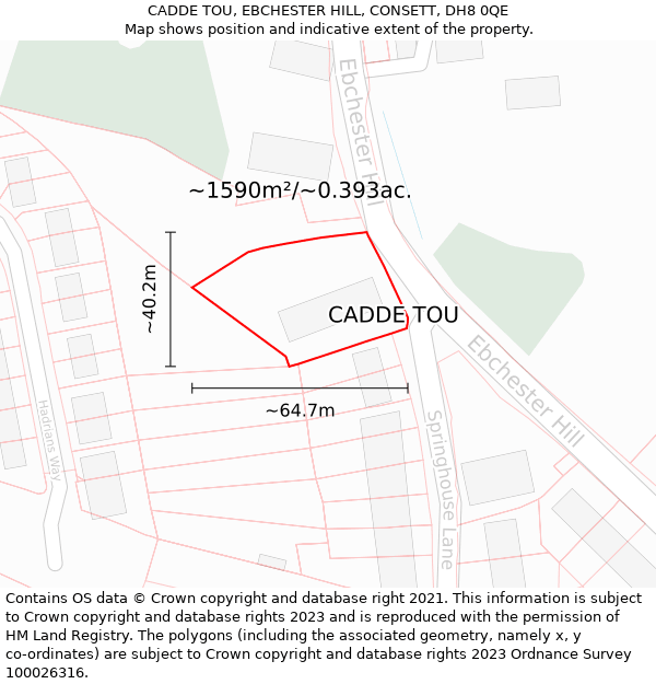 CADDE TOU, EBCHESTER HILL, CONSETT, DH8 0QE: Plot and title map