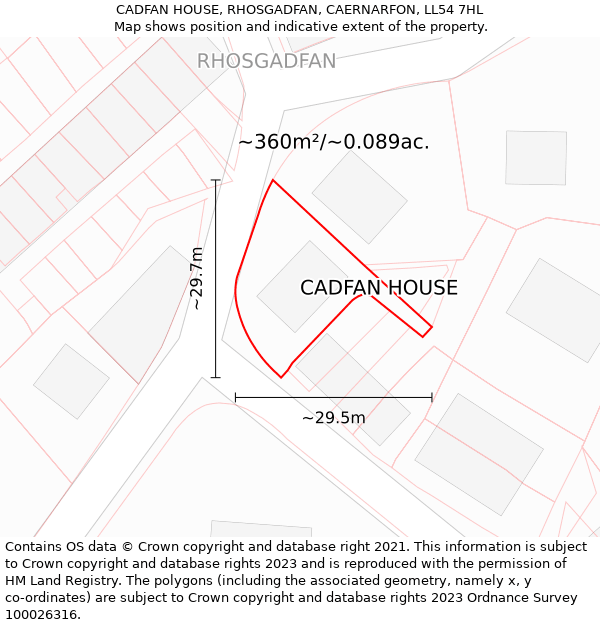 CADFAN HOUSE, RHOSGADFAN, CAERNARFON, LL54 7HL: Plot and title map