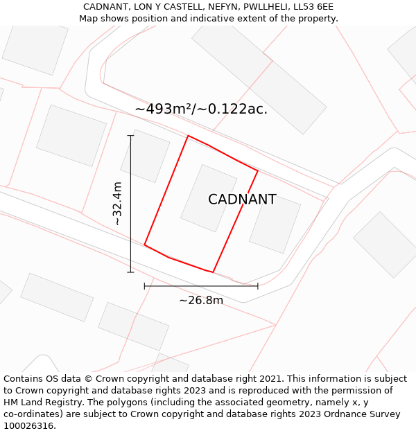 CADNANT, LON Y CASTELL, NEFYN, PWLLHELI, LL53 6EE: Plot and title map