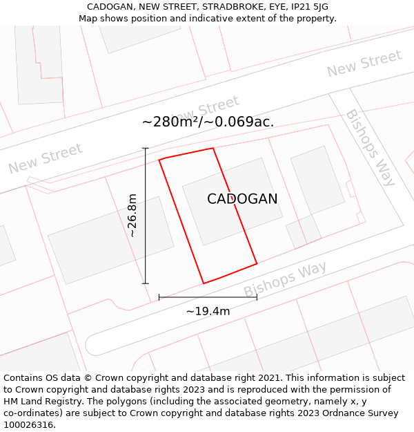 CADOGAN, NEW STREET, STRADBROKE, EYE, IP21 5JG: Plot and title map
