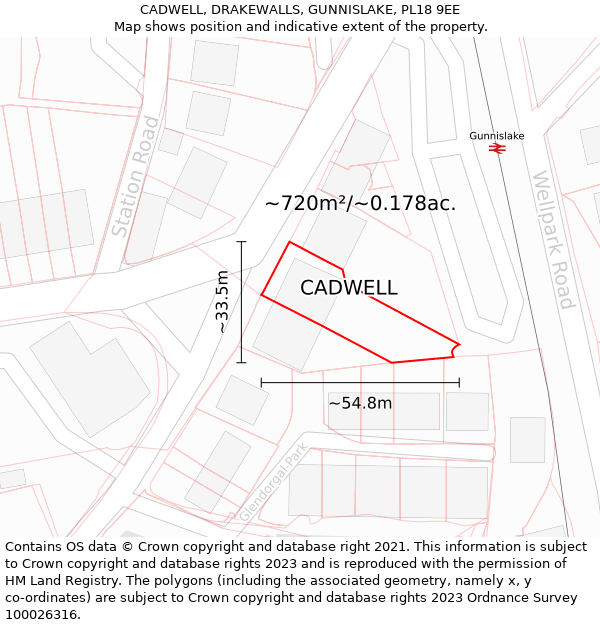 CADWELL, DRAKEWALLS, GUNNISLAKE, PL18 9EE: Plot and title map