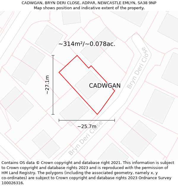 CADWGAN, BRYN DERI CLOSE, ADPAR, NEWCASTLE EMLYN, SA38 9NP: Plot and title map