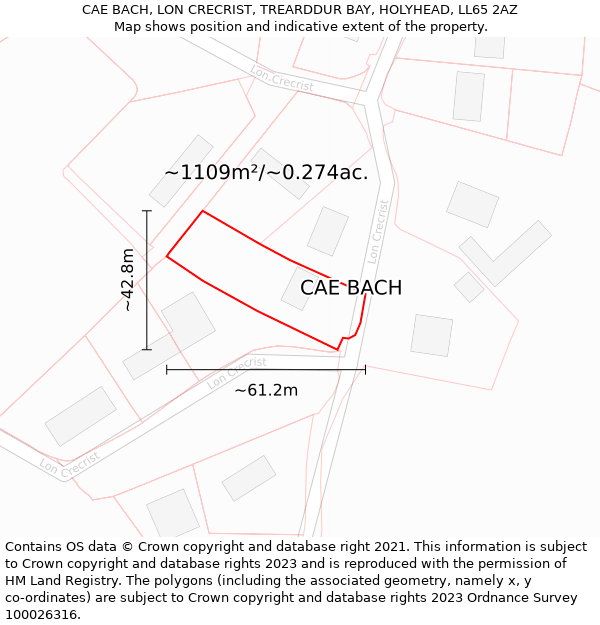 CAE BACH, LON CRECRIST, TREARDDUR BAY, HOLYHEAD, LL65 2AZ: Plot and title map