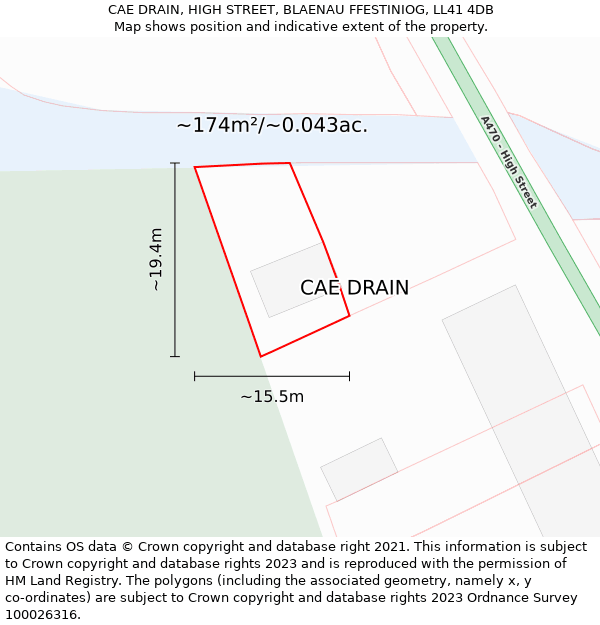 CAE DRAIN, HIGH STREET, BLAENAU FFESTINIOG, LL41 4DB: Plot and title map