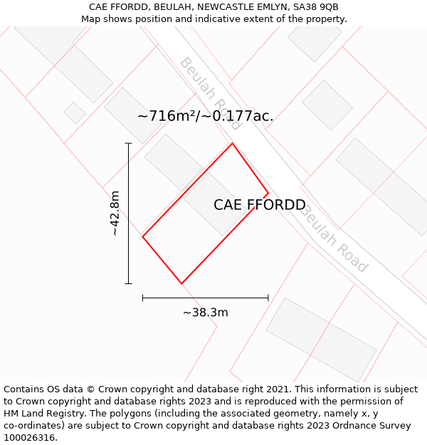 CAE FFORDD, BEULAH, NEWCASTLE EMLYN, SA38 9QB: Plot and title map