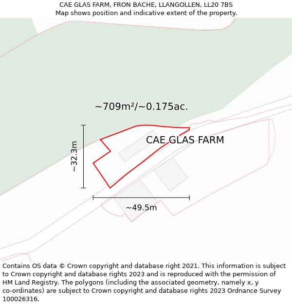 CAE GLAS FARM, FRON BACHE, LLANGOLLEN, LL20 7BS: Plot and title map