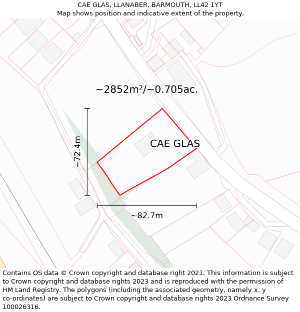 CAE GLAS, LLANABER, BARMOUTH, LL42 1YT: Plot and title map