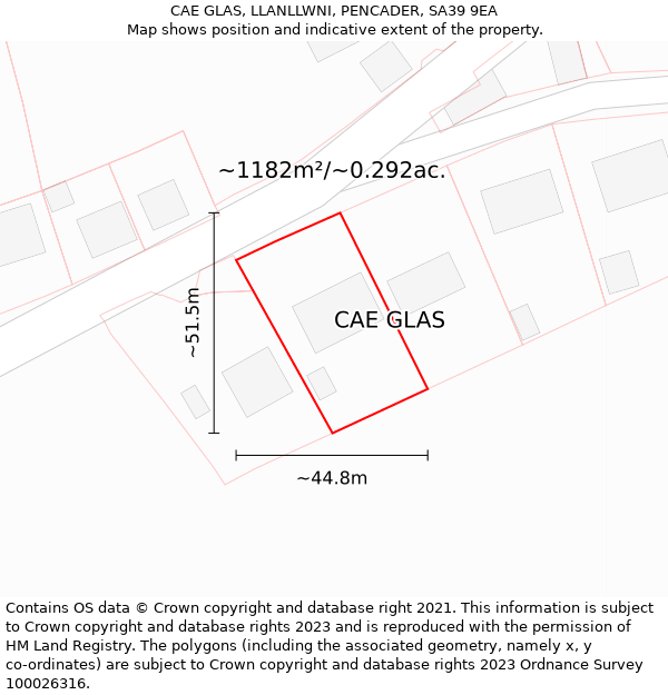 CAE GLAS, LLANLLWNI, PENCADER, SA39 9EA: Plot and title map