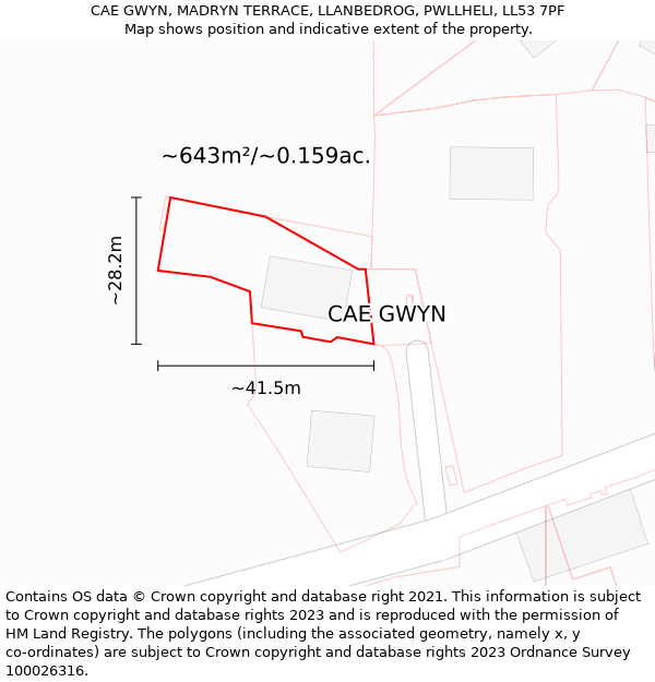 CAE GWYN, MADRYN TERRACE, LLANBEDROG, PWLLHELI, LL53 7PF: Plot and title map