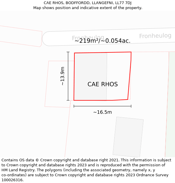 CAE RHOS, BODFFORDD, LLANGEFNI, LL77 7DJ: Plot and title map