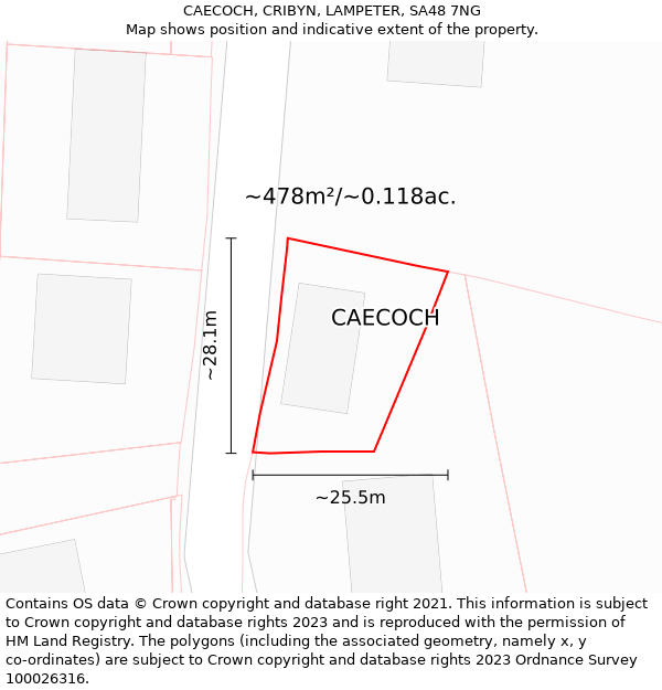 CAECOCH, CRIBYN, LAMPETER, SA48 7NG: Plot and title map