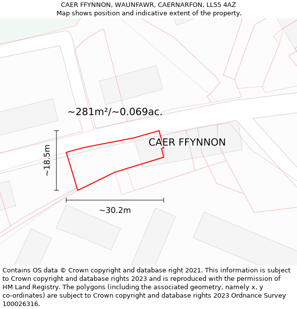 CAER FFYNNON, WAUNFAWR, CAERNARFON, LL55 4AZ: Plot and title map