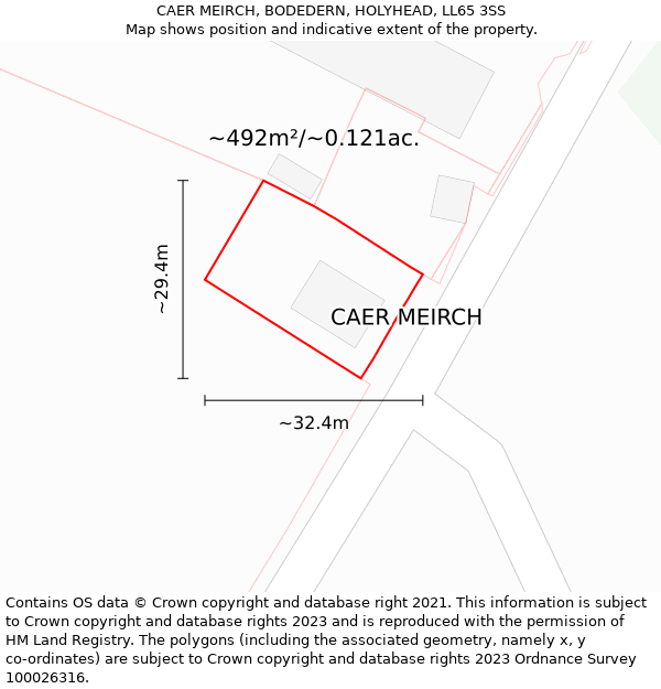 CAER MEIRCH, BODEDERN, HOLYHEAD, LL65 3SS: Plot and title map