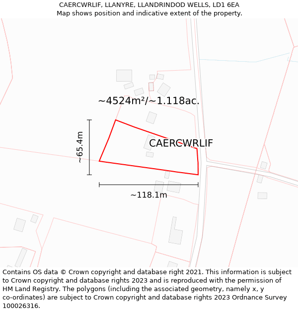 CAERCWRLIF, LLANYRE, LLANDRINDOD WELLS, LD1 6EA: Plot and title map