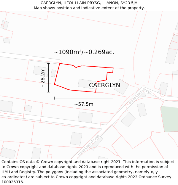 CAERGLYN, HEOL LLAIN PRYSG, LLANON, SY23 5JA: Plot and title map