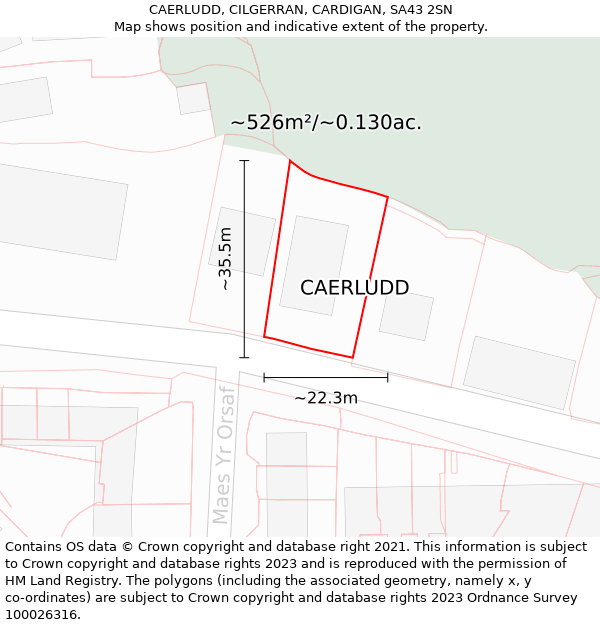 CAERLUDD, CILGERRAN, CARDIGAN, SA43 2SN: Plot and title map