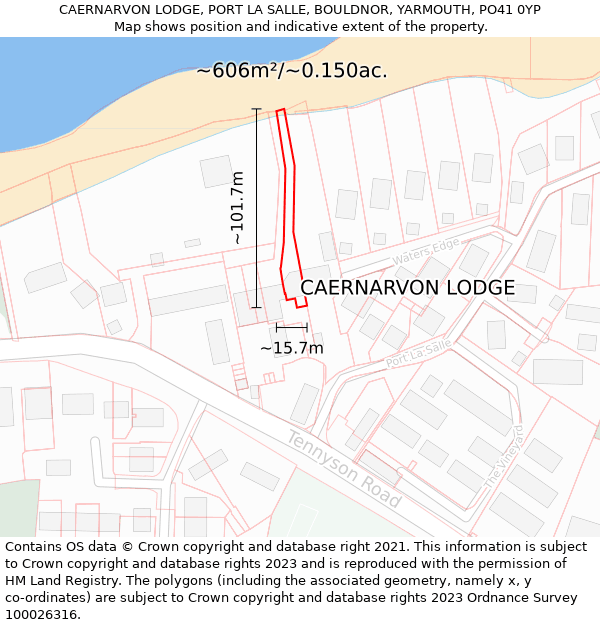 CAERNARVON LODGE, PORT LA SALLE, BOULDNOR, YARMOUTH, PO41 0YP: Plot and title map